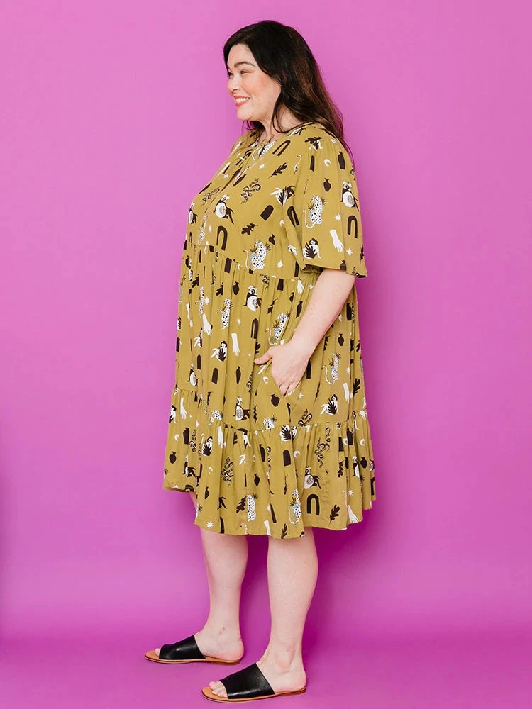 Mata Traders Adelaide Tiered Mini Dress Olive Curios Mata Traders Adelaide Tiered Mini Dress Olive Curios