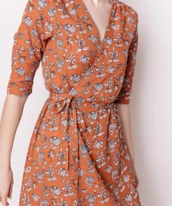 Mata Traders Aditi Hazelnut Floral Tencel Wrap Dress Clothing 3 Mata Traders Aditi Hazelnut Floral Tencel Wrap Dress Clothing