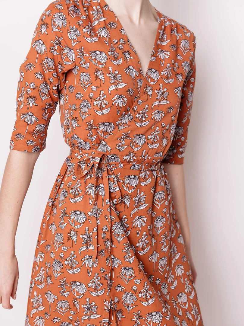 Mata Traders Aditi Hazelnut Floral Tencel Wrap Dress Clothing Mata Traders Aditi Hazelnut Floral Tencel Wrap Dress Clothing