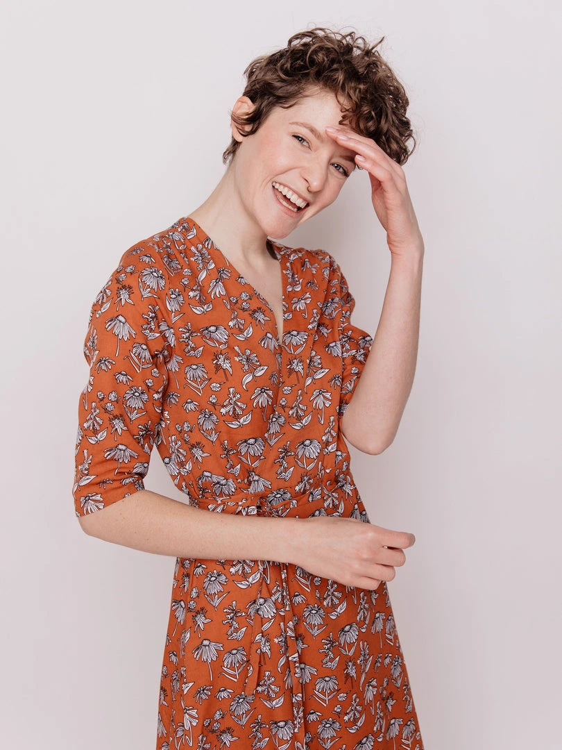 Mata Traders Aditi Hazelnut Floral Tencel Wrap Dress Clothing Mata Traders Aditi Hazelnut Floral Tencel Wrap Dress Clothing