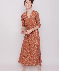 Mata Traders Aditi Hazelnut Floral Tencel Wrap Dress Clothing 8 Mata Traders Aditi Hazelnut Floral Tencel Wrap Dress Clothing