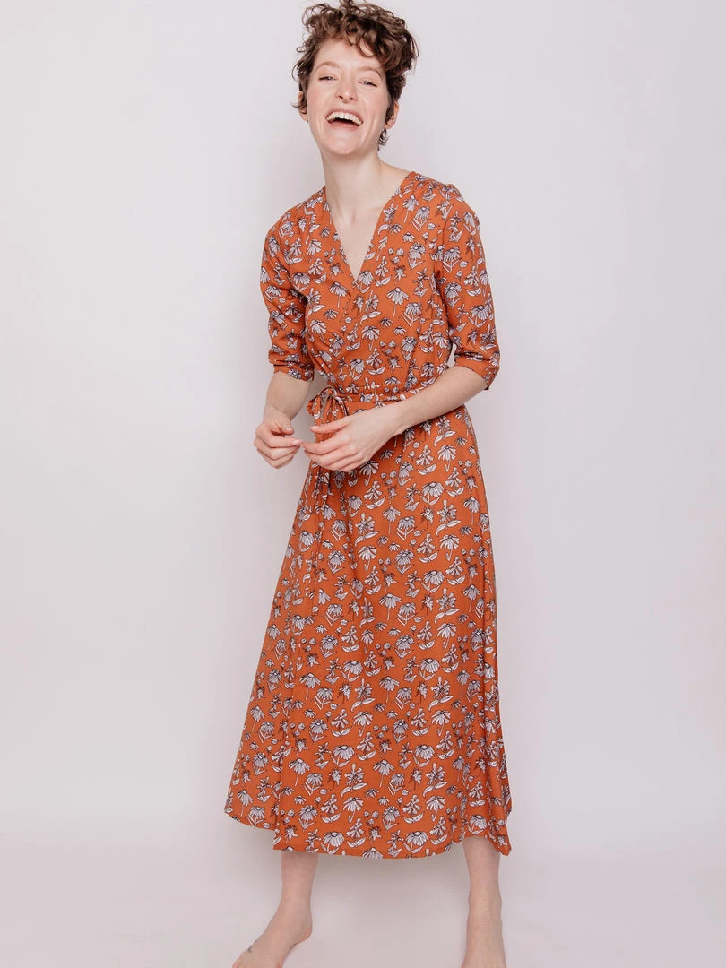 Mata Traders Aditi Hazelnut Floral Tencel Wrap Dress Clothing Mata Traders Aditi Hazelnut Floral Tencel Wrap Dress Clothing