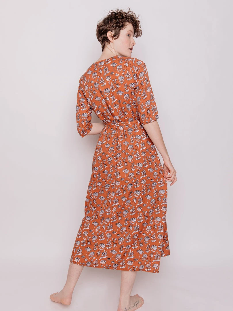 Mata Traders Aditi Hazelnut Floral Tencel Wrap Dress Clothing Mata Traders Aditi Hazelnut Floral Tencel Wrap Dress Clothing