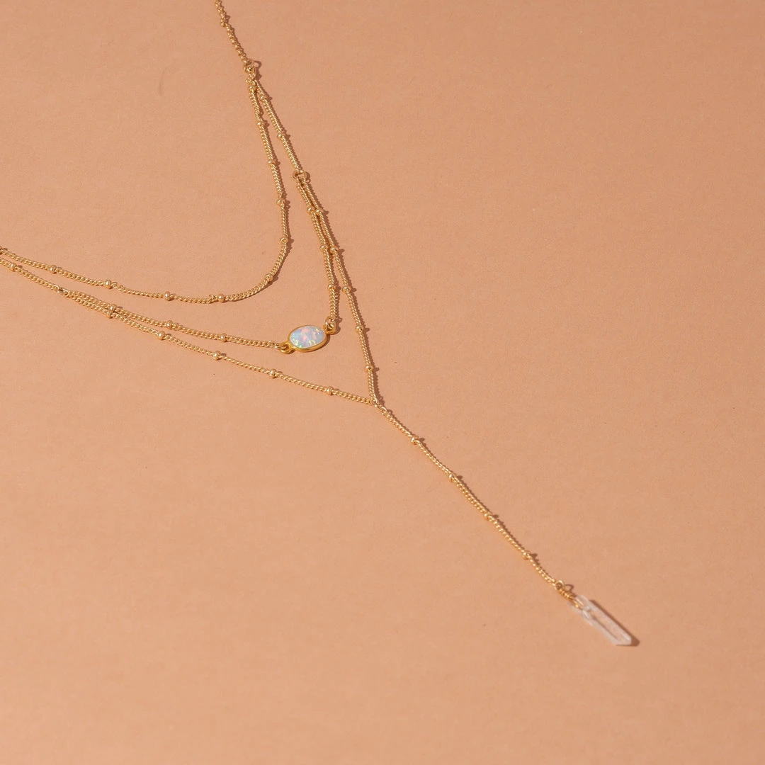Iron Oxide Gold Layered Opal Lariat Necklace Iron Oxide Gold Layered Opal Lariat Necklace