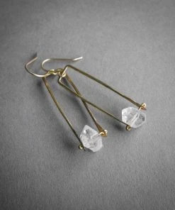 Iron Oxide Jewelry Herkimer Drop Earrings - Brass