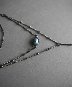 Iron Oxide Layered Labradorite Lariat Necklace
