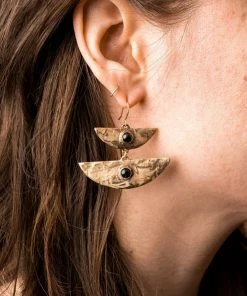 Iron Oxide Stacked Moon Earrings