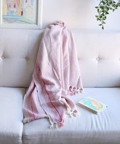Anatolico Throw Blankets Matia Turkish Blanket / Scarf - Pink 3 Anatolico Throw Blankets Matia Turkish Blanket / Scarf - Pink