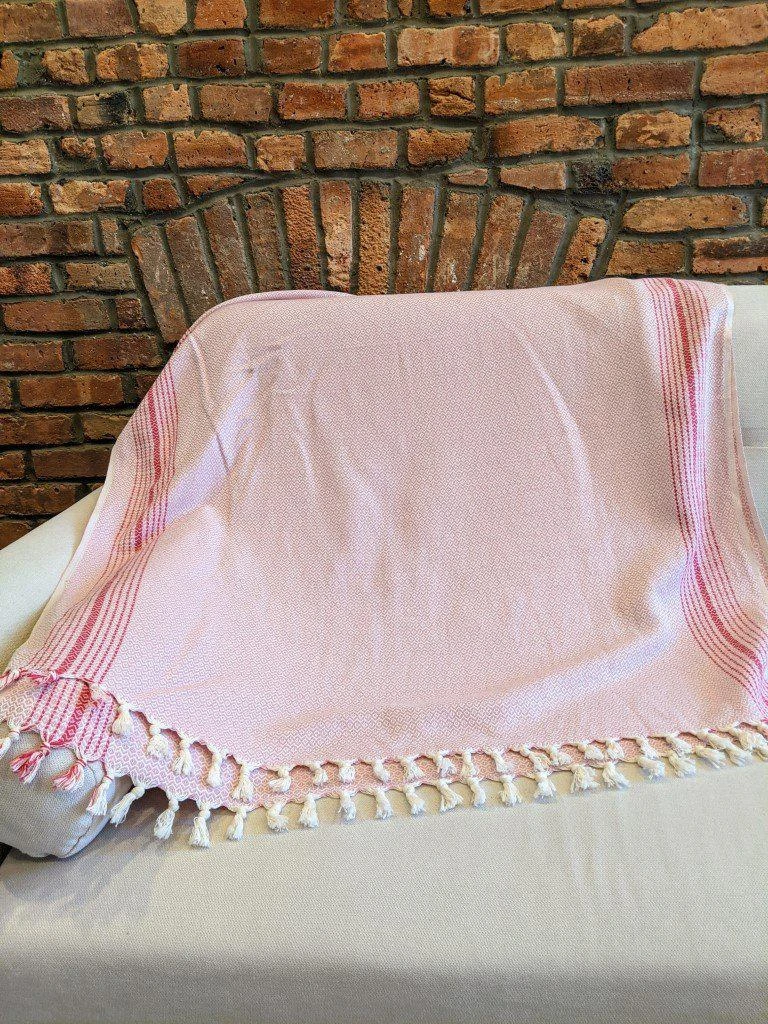 Anatolico Throw Blankets Matia Turkish Blanket / Scarf - Pink Anatolico Throw Blankets Matia Turkish Blanket / Scarf - Pink