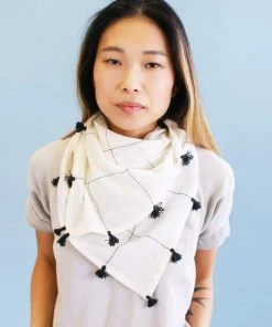 Anchal Grid Scarf With Tassels - Bone Accessories
