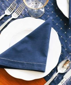 Anchal Kitchen + Dining Pin Stitch Napkin Set - Navy