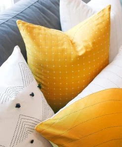 Anchal Cross Stitch Throw Pillow - Mustard Home Goods