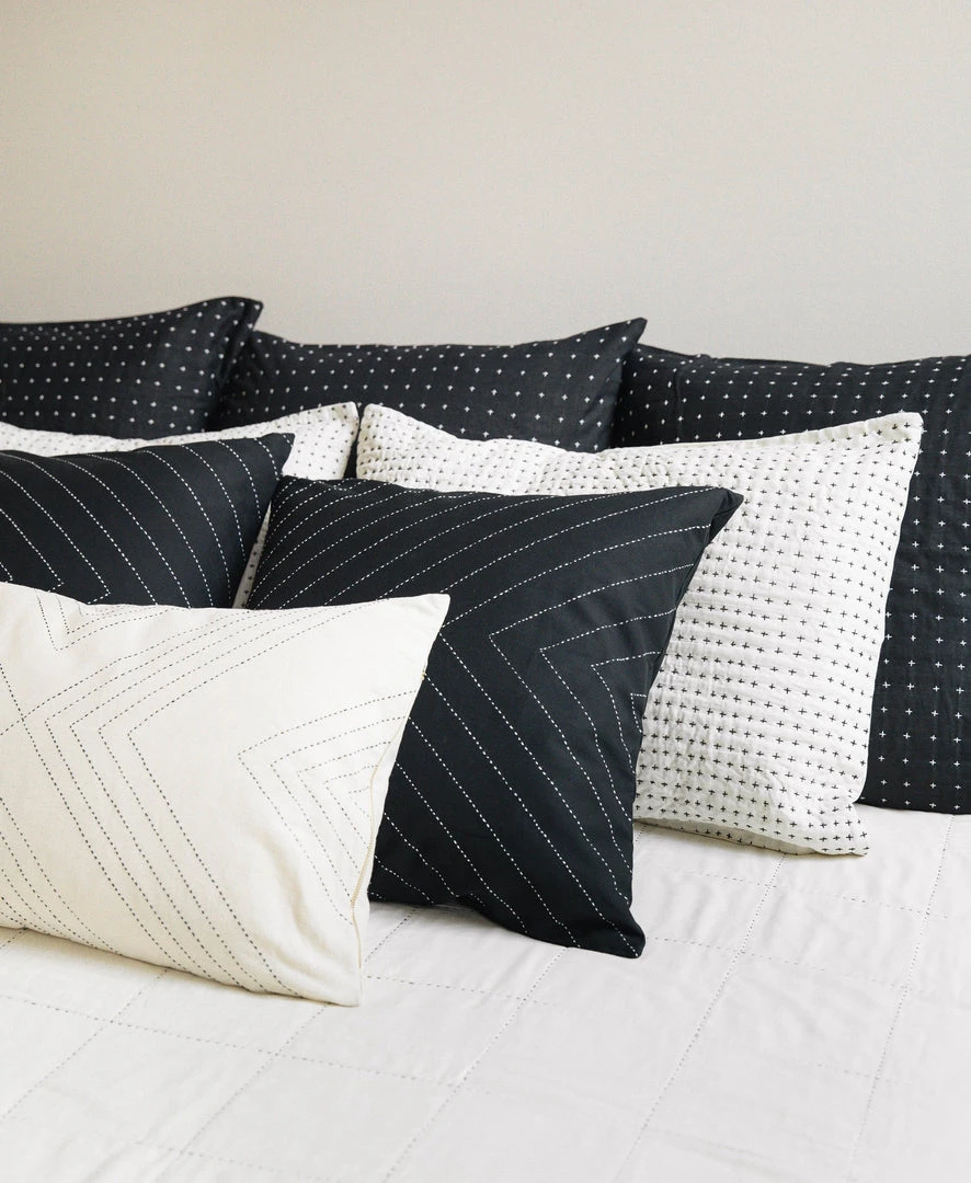 Anchal Home Goods Cross Stitch Euro Throw Pillow - Charcoal Anchal Home Goods Cross Stitch Euro Throw Pillow - Charcoal