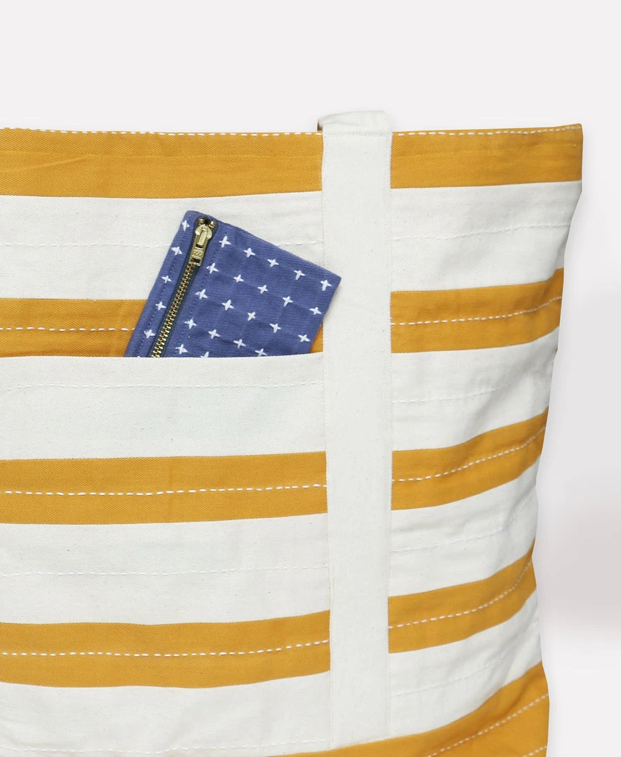 Anchal Stripe Canvas Tote Bag - Mustard Accessories Anchal Stripe Canvas Tote Bag - Mustard Accessories