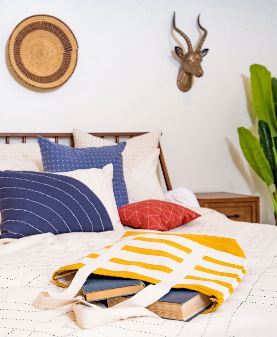 Anchal Stripe Canvas Tote Bag - Mustard Accessories Anchal Stripe Canvas Tote Bag - Mustard Accessories