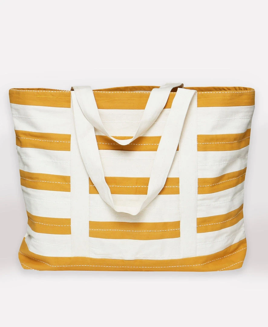 Anchal Stripe Canvas Tote Bag - Mustard Accessories Anchal Stripe Canvas Tote Bag - Mustard Accessories