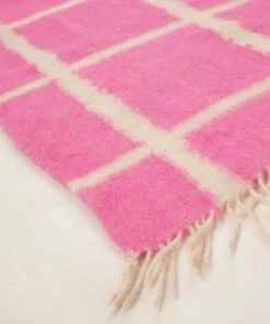 Archive New York Momos Grid Blanket / Rug - Natural White + Neon Pink