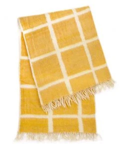 Archive New York Home Goods Momos Grid Blanket / Rug - Natural White + Gold