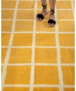 Archive New York Home Goods Momos Grid Blanket / Rug - Natural White + Gold