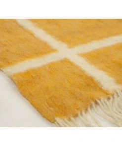 Archive New York Home Goods Momos Grid Blanket / Rug - Natural White + Gold