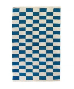 Archive New York Zapotec Checkered Wool Rug - Blue + Ivory