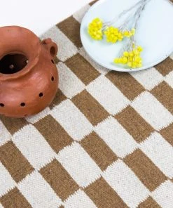 Archive New York Home Goods Zapotec Checkered Wool Rug - Umber + Ivory