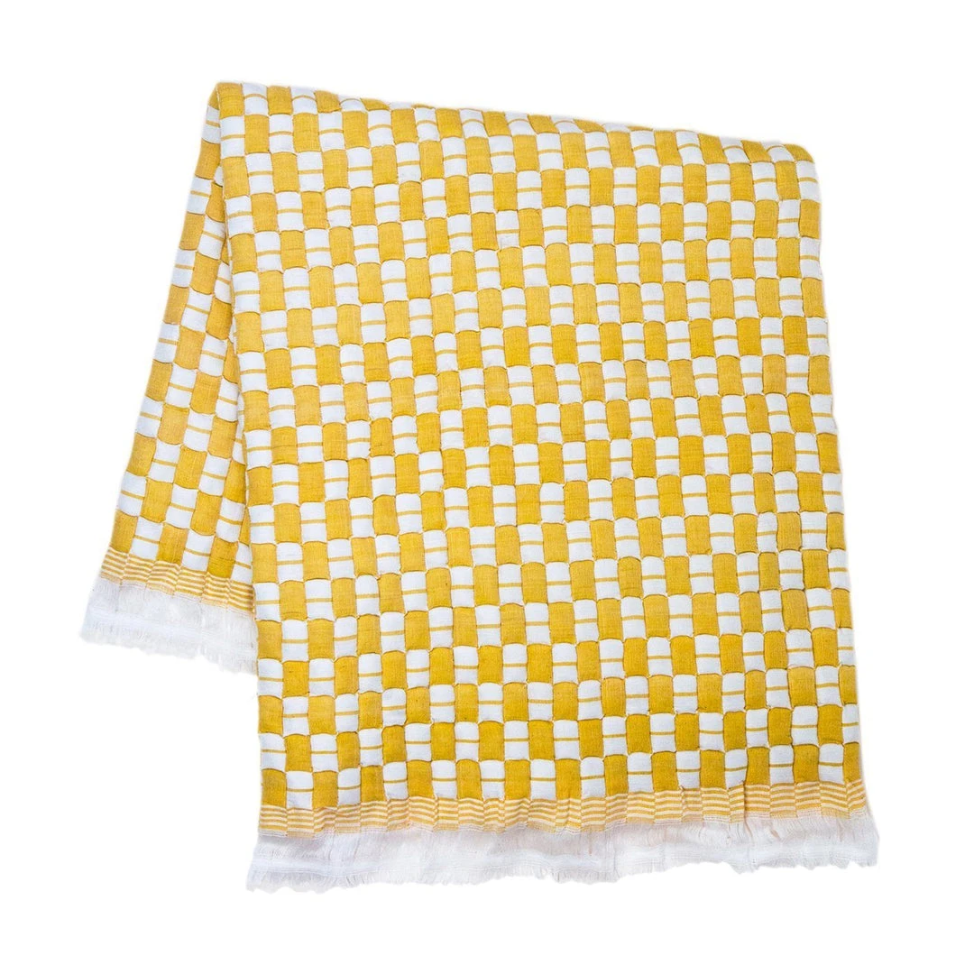 Archive New York Home Goods Quilted Suzani Throw Blanket - Yellow + White Archive New York Home Goods Quilted Suzani Throw Blanket - Yellow + White