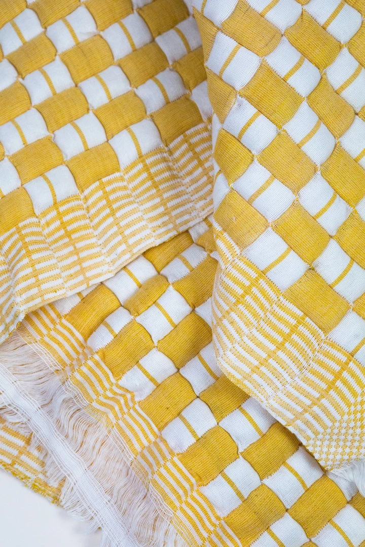 Archive New York Home Goods Quilted Suzani Throw Blanket - Yellow + White Archive New York Home Goods Quilted Suzani Throw Blanket - Yellow + White