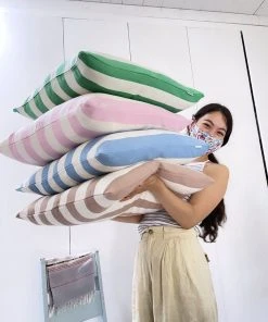 Archive New York Santiago Cabana Stripe Throw Pillow - Light Pink Home Goods