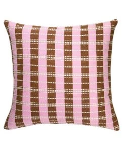 Archive New York Handcrafted Santiago Grid Throw Pillow - Baby Pink + Umber