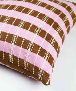 Archive New York Handcrafted Santiago Grid Throw Pillow - Baby Pink + Umber