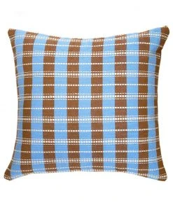 Archive New York Handcrafted Santiago Grid Throw Pillow - Blue + Umber