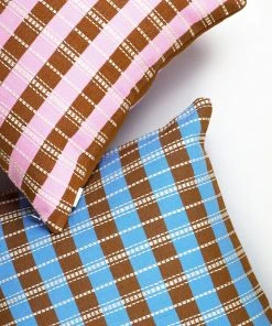 Archive New York Handcrafted Santiago Grid Throw Pillow - Blue + Umber