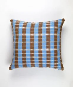 Archive New York Handcrafted Santiago Grid Throw Pillow - Blue + Umber