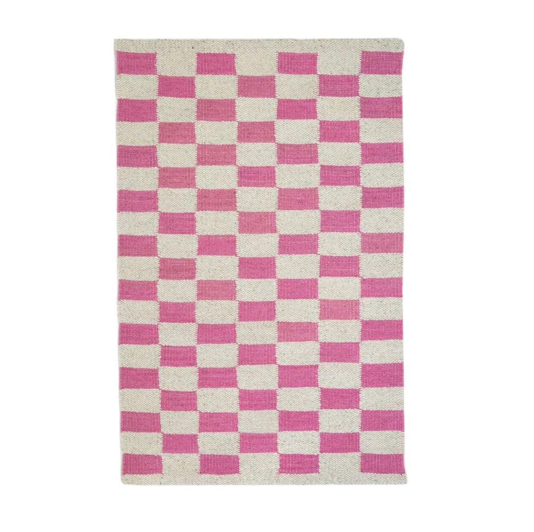 Archive New York Zapotec Checkered Wool Rug - Pink + Ivory 1 Archive New York Zapotec Checkered Wool Rug - Pink + Ivory