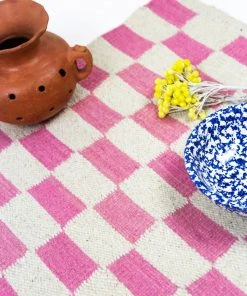 Archive New York Zapotec Checkered Wool Rug - Pink + Ivory