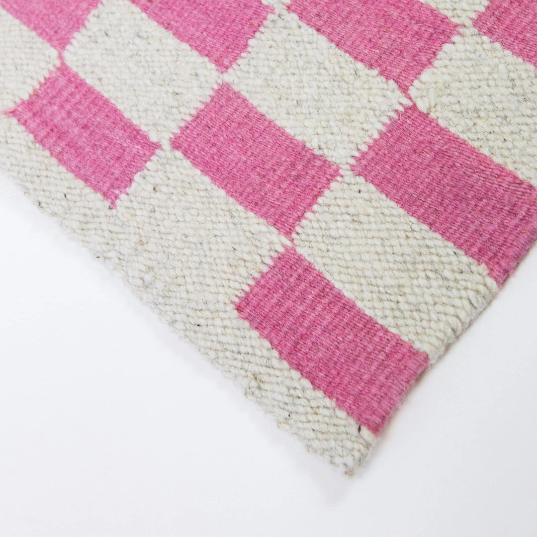 Archive New York Zapotec Checkered Wool Rug - Pink + Ivory 4 Archive New York Zapotec Checkered Wool Rug - Pink + Ivory