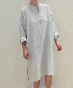 Area Home Long Linen Tunic - Light Gray