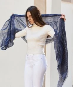 Studio Variously Auro Linen Scarf - Navy Accessories 3 Studio Variously Auro Linen Scarf - Navy Accessories