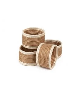 Azizi Life Woven Napkin Ring Set - Tea + White