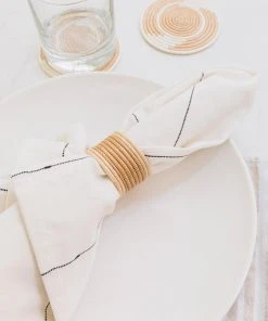 Azizi Life Woven Napkin Ring Set - Tea + White