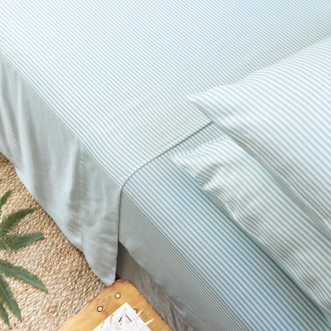 Ettitude Bamboo Sateen Fitted Sheet - Starlight Blue Stripes Sustainable Materials Ettitude Bamboo Sateen Fitted Sheet - Starlight Blue Stripes Sustainable Materials