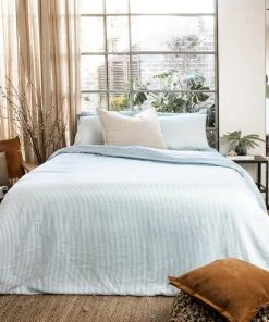 Ettitude Sustainable Materials Bamboo Sateen Flat Sheet - Starlight Blue Stripes