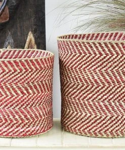 Swahili African Modern Berry And Natural Maila Milulu Reed Basket