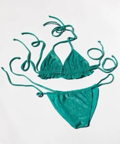 BOLD Swim Ruffle-Front Palm Bikini Set - Mint