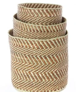 Swahili African Modern Brown And Natural Maila Milulu Reed Baskets