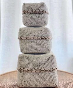Ceremonia Beaded Bamboo Baskets - White Shell Home Goods