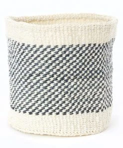 Swahili African Modern Home Goods Charcoal And Cream Twill Sisal Nesting Baskets