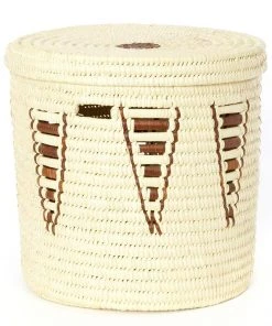 Swahili African Modern Chestnut Arrow Doum Palm Hamper Basket Set Home Goods