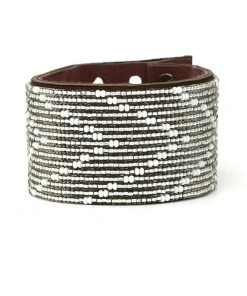 Swahili Coast Design Chevron Silver Beaded Leather Cuff Jewelry